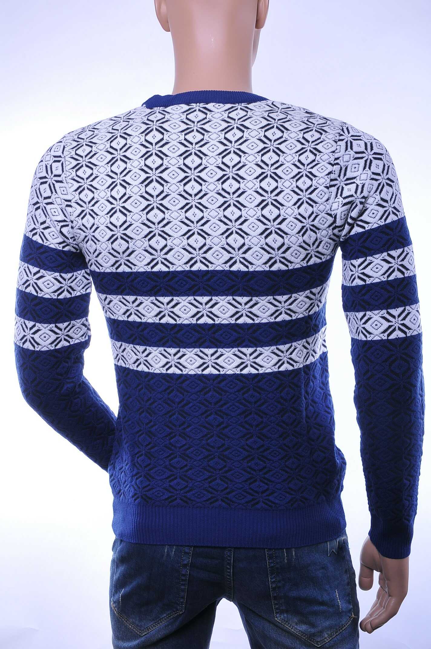 Woolline Wolff Blitz Moncler DIOR Philipp Plein PRADA Louis Vuitton GUCCI VERSACE KENZO Dsquared2 Levi's CHASIN G-STAR DOLCE & GABBANA DIESEL PME LEGEND WAM DENIM LACOSTE trendy allover modern dessin heren trui Wit-Blauw