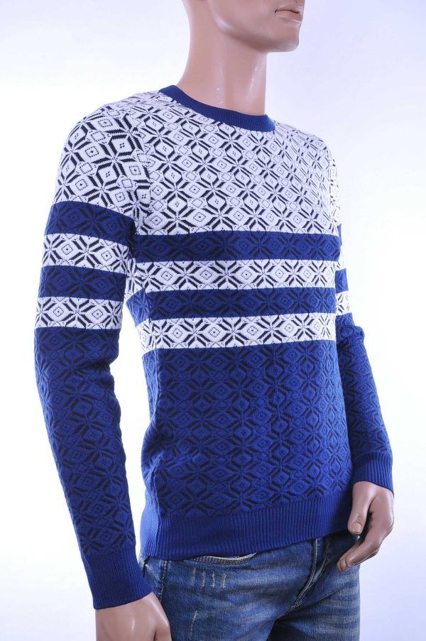 Woolline Wolff Blitz Moncler DIOR Philipp Plein PRADA Louis Vuitton GUCCI VERSACE KENZO Dsquared2 Levi's CHASIN G-STAR DOLCE & GABBANA DIESEL PME LEGEND WAM DENIM LACOSTE trendy allover modern dessin heren trui Wit-Blauw