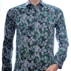 GENTS Italiaanse allover bladeren motieven slim fit heren overhemd Groen
