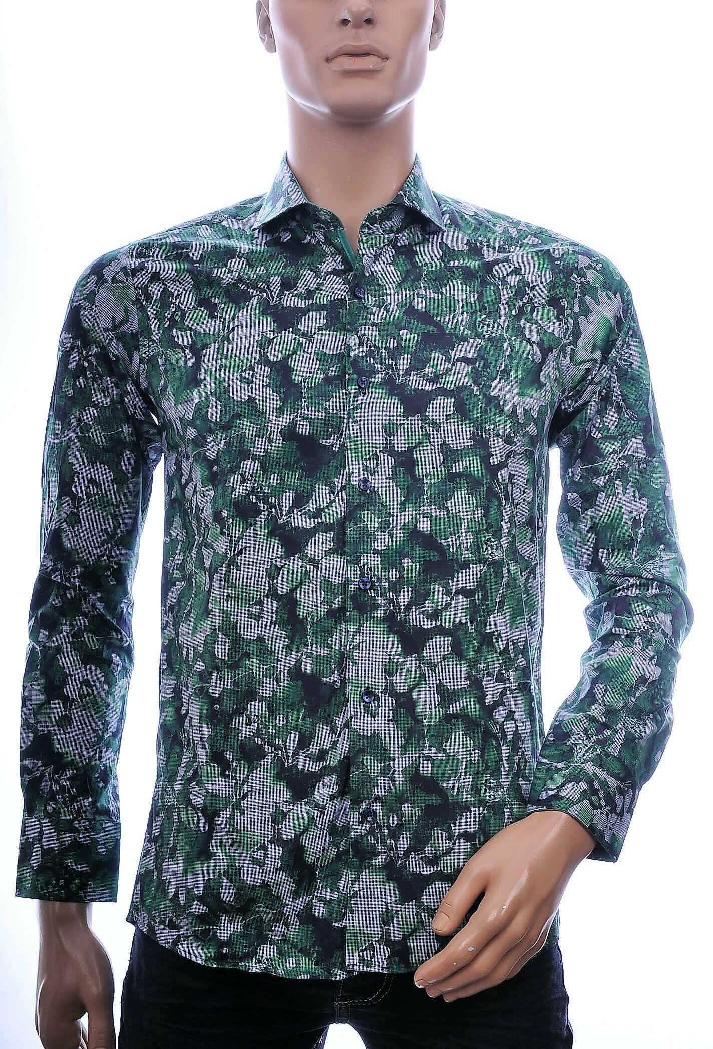 GENTS Italiaanse allover bladeren motieven slim fit heren overhemd Groen