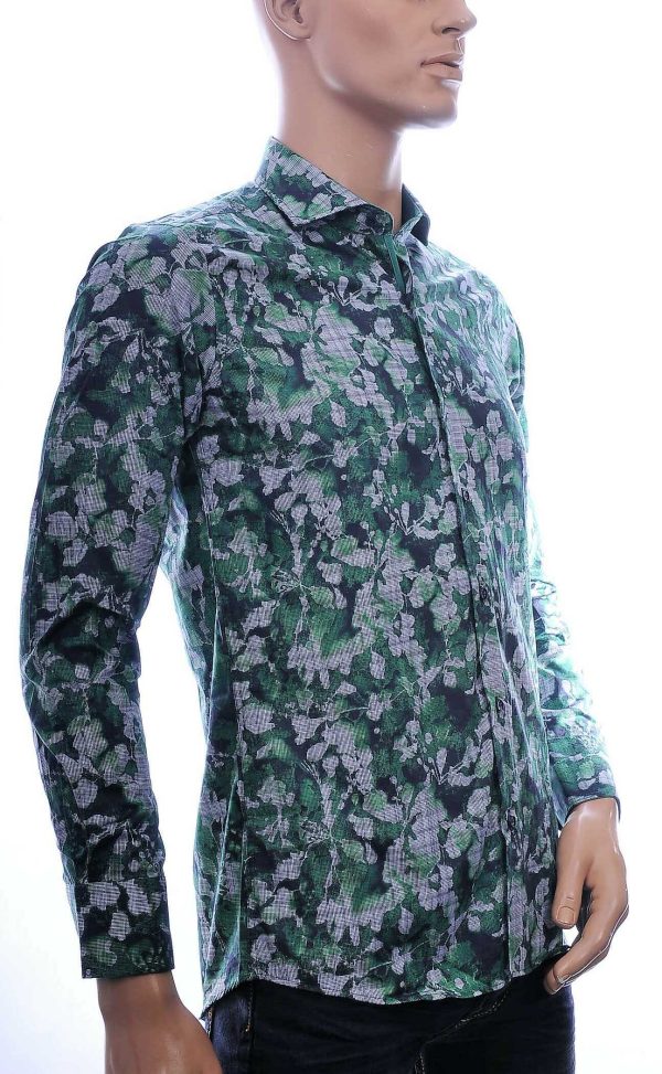 GENTS Italiaanse allover bladeren motieven slim fit heren overhemd Groen