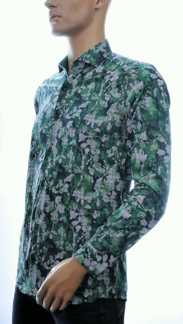 GENTS Italiaanse allover bladeren motieven slim fit heren overhemd Groen