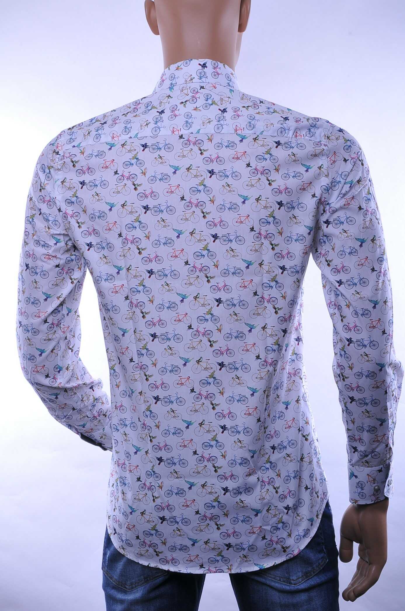 BERZO Italiaanse Getailleerde Slim Fit Heren Overhemd met Allover Fiets- en Vogelprint – Wit | Trendy & Comfortabel