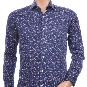 Corrino Italiaanse getailleerd slim fit allover bloemen dessin heren overhemd Navy