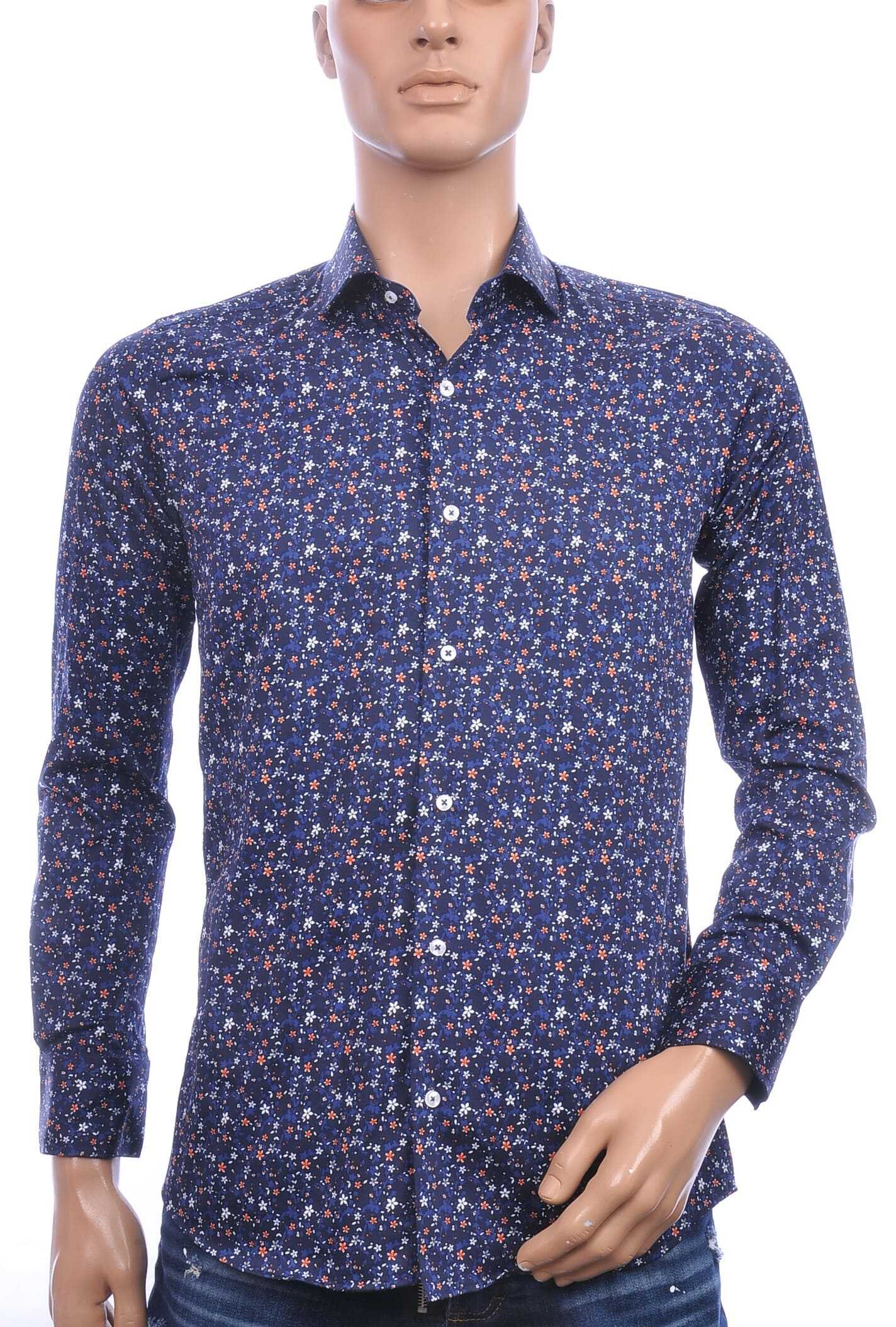 Corrino Italiaanse getailleerd slim fit allover bloemen dessin heren overhemd Navy