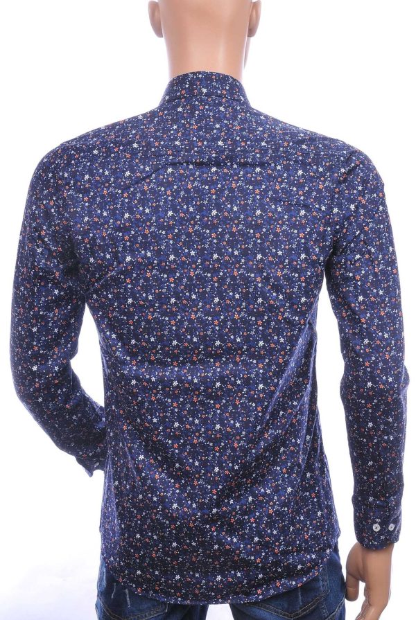 Corrino Italiaanse getailleerd slim fit allover bloemen dessin heren overhemd Navy