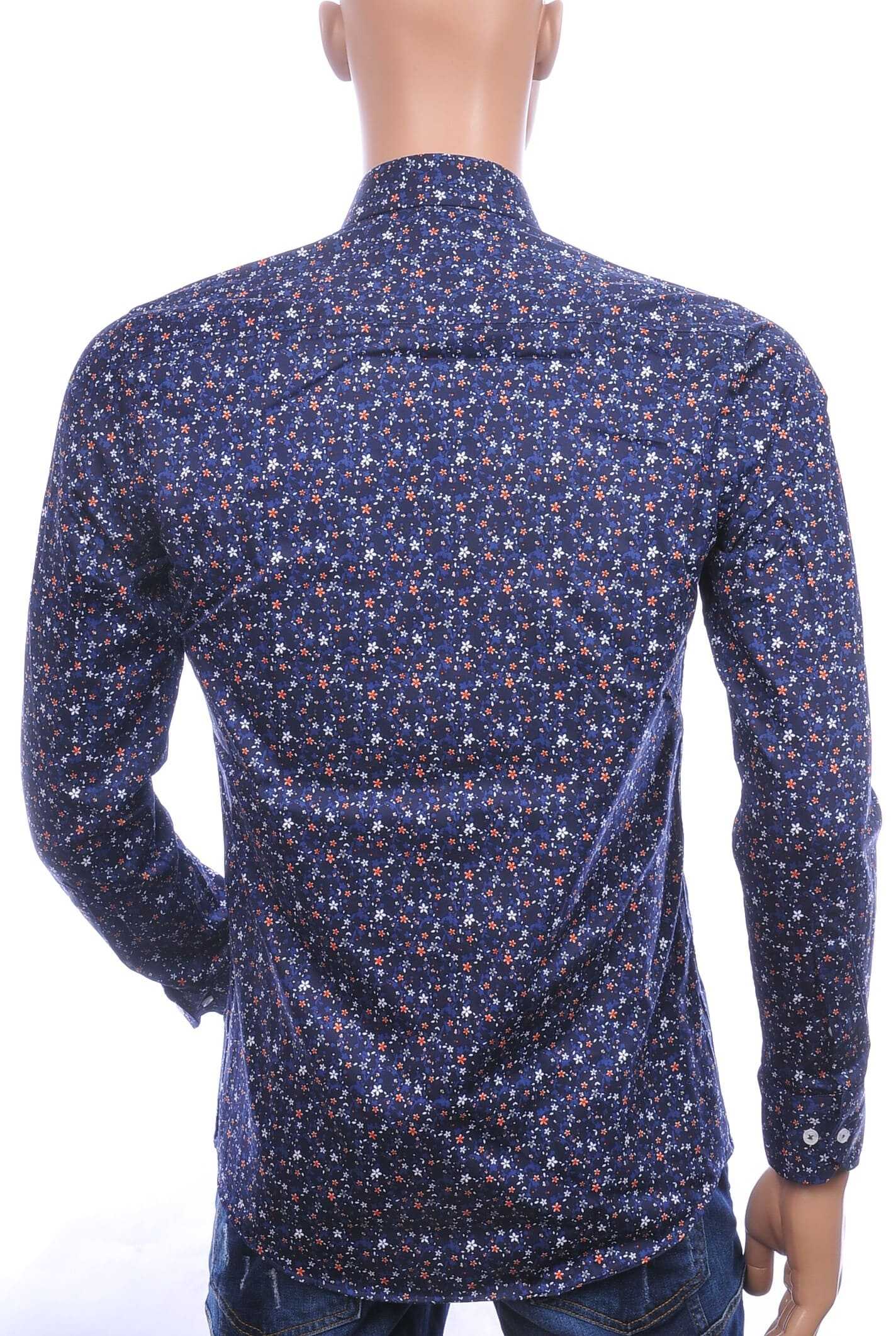 Corrino Italiaanse getailleerd slim fit allover bloemen dessin heren overhemd Navy