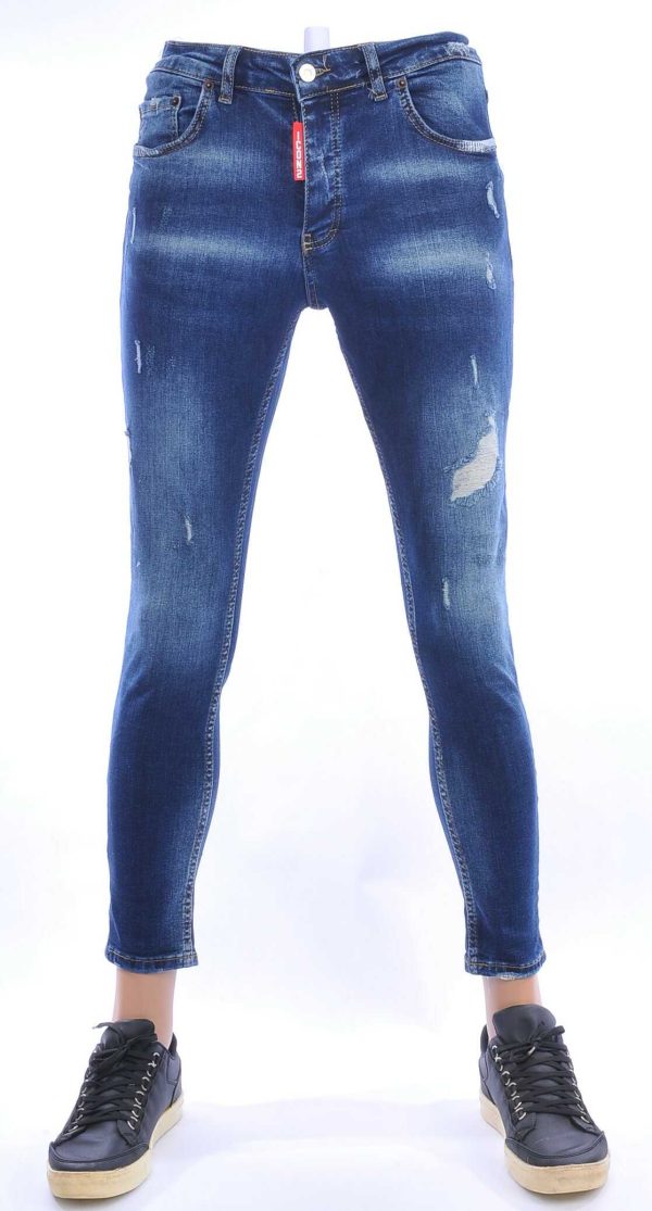 ICON2 hippie gescheurde slim fit stretch skinny heren jeans Blauw