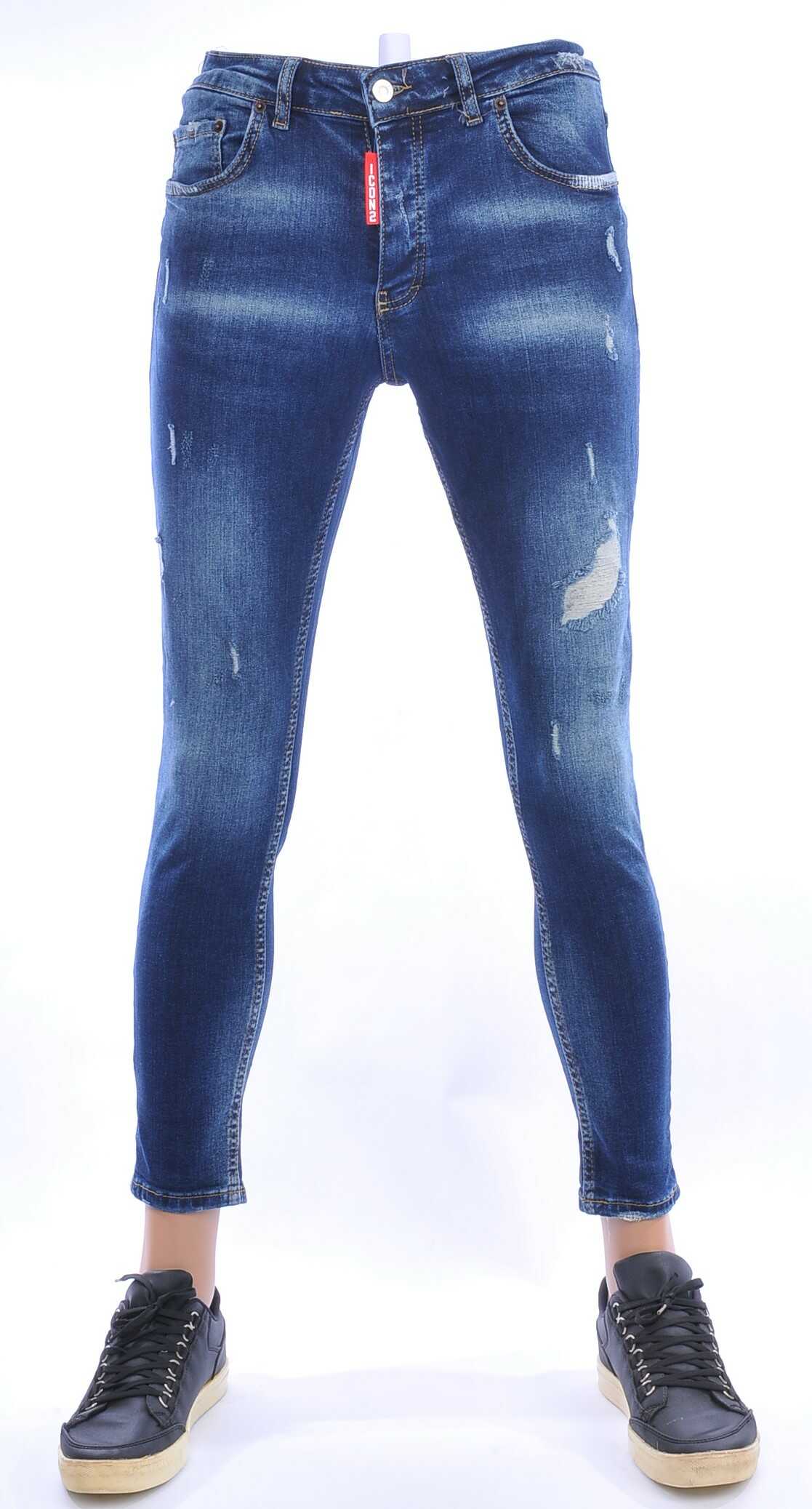 ICON2 hippie gescheurde slim fit stretch skinny heren jeans Blauw