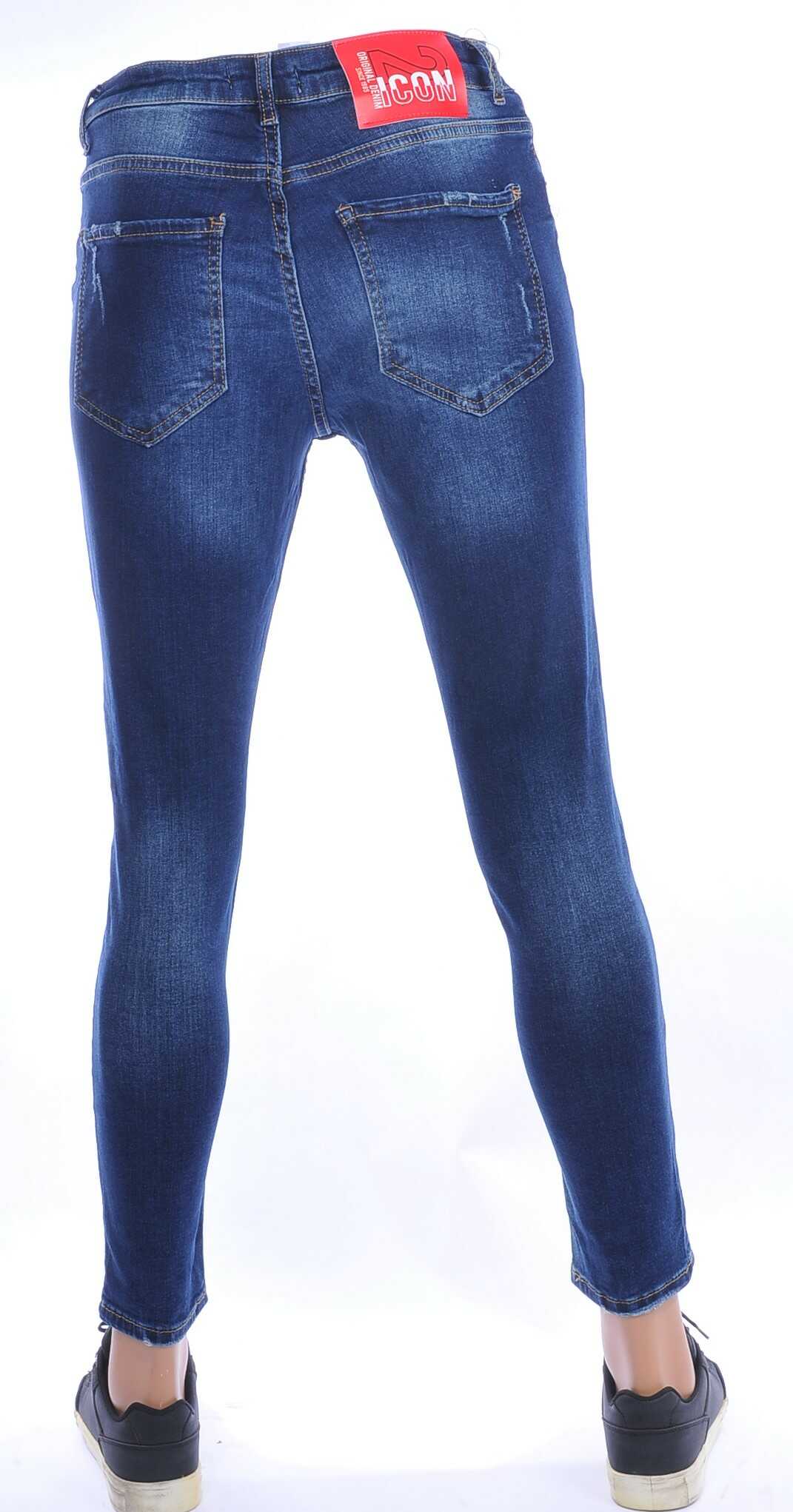 ICON2 hippie gescheurde slim fit stretch skinny heren jeans Blauw