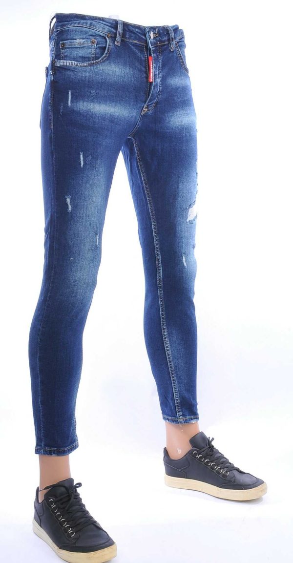 ICON2 hippie gescheurde slim fit stretch skinny heren jeans Blauw