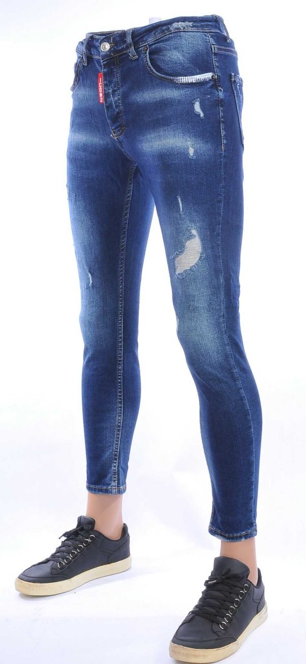 ICON2 hippie gescheurde slim fit stretch skinny heren jeans Blauw