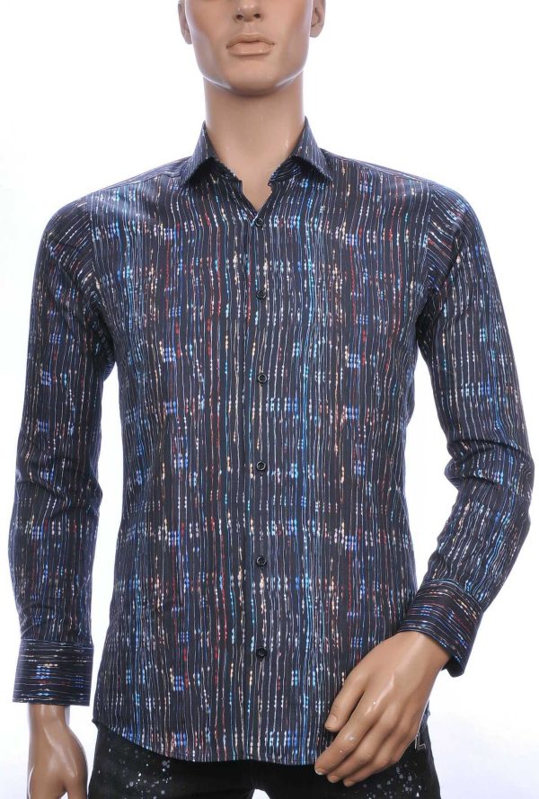 Corrino Italiaanse allover verticale lijnen motieven slim fit heren overhemd Zwart