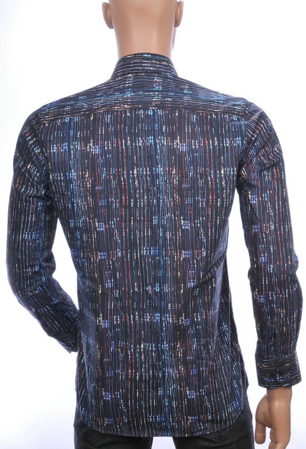 Corrino Italiaanse allover verticale lijnen motieven slim fit heren overhemd Zwart