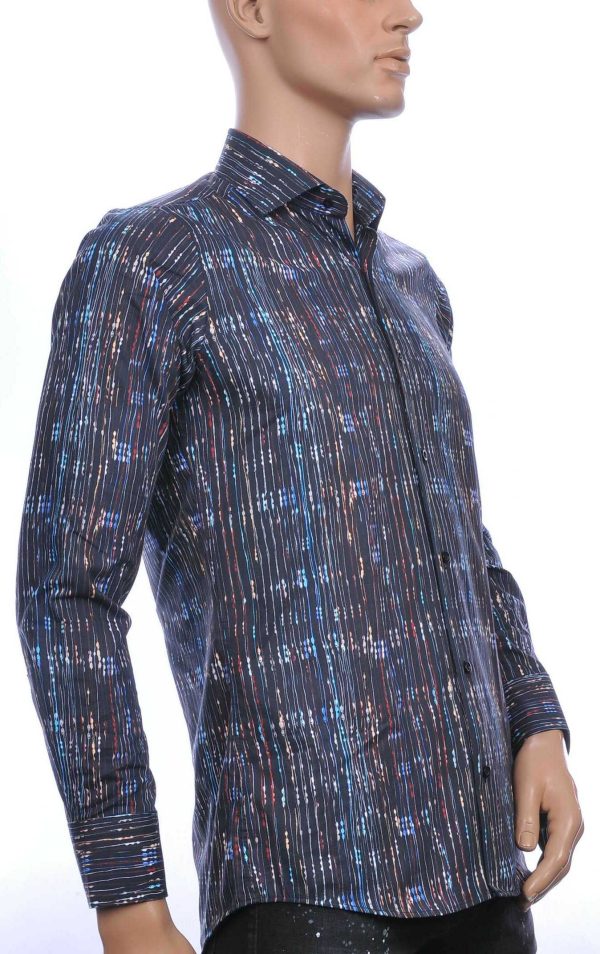 Corrino Italiaanse allover verticale lijnen motieven slim fit heren overhemd Zwart
