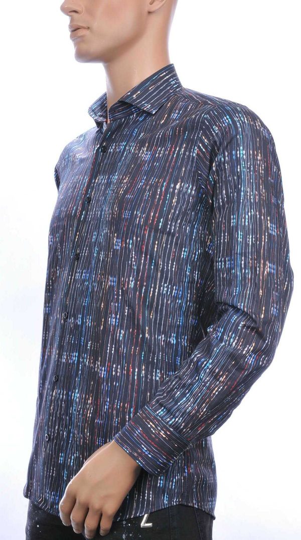 Corrino Italiaanse allover verticale lijnen motieven slim fit heren overhemd Zwart