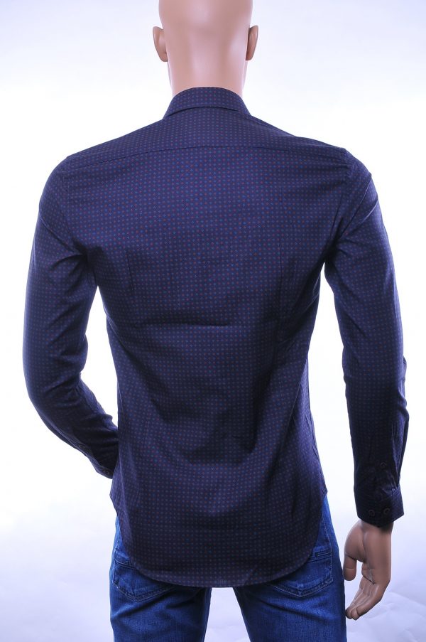 Gabano trendy modern fit allover puntjes dessin heren overhemd, G182 Zwart