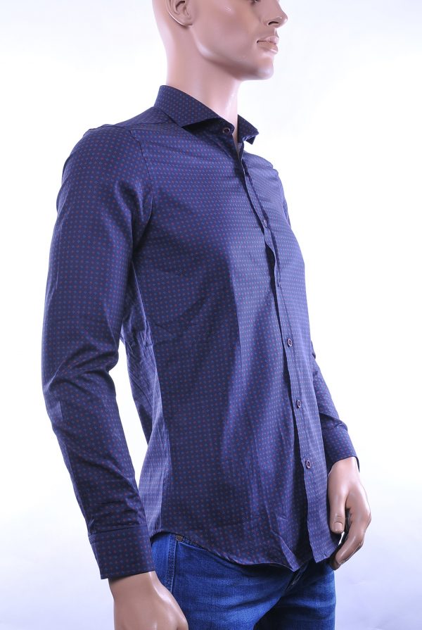 Gabano trendy modern fit allover puntjes dessin heren overhemd, G182 Zwart