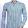 BERZO Italiaanse allover blokjes motieven slim fit heren overhemd Groen
