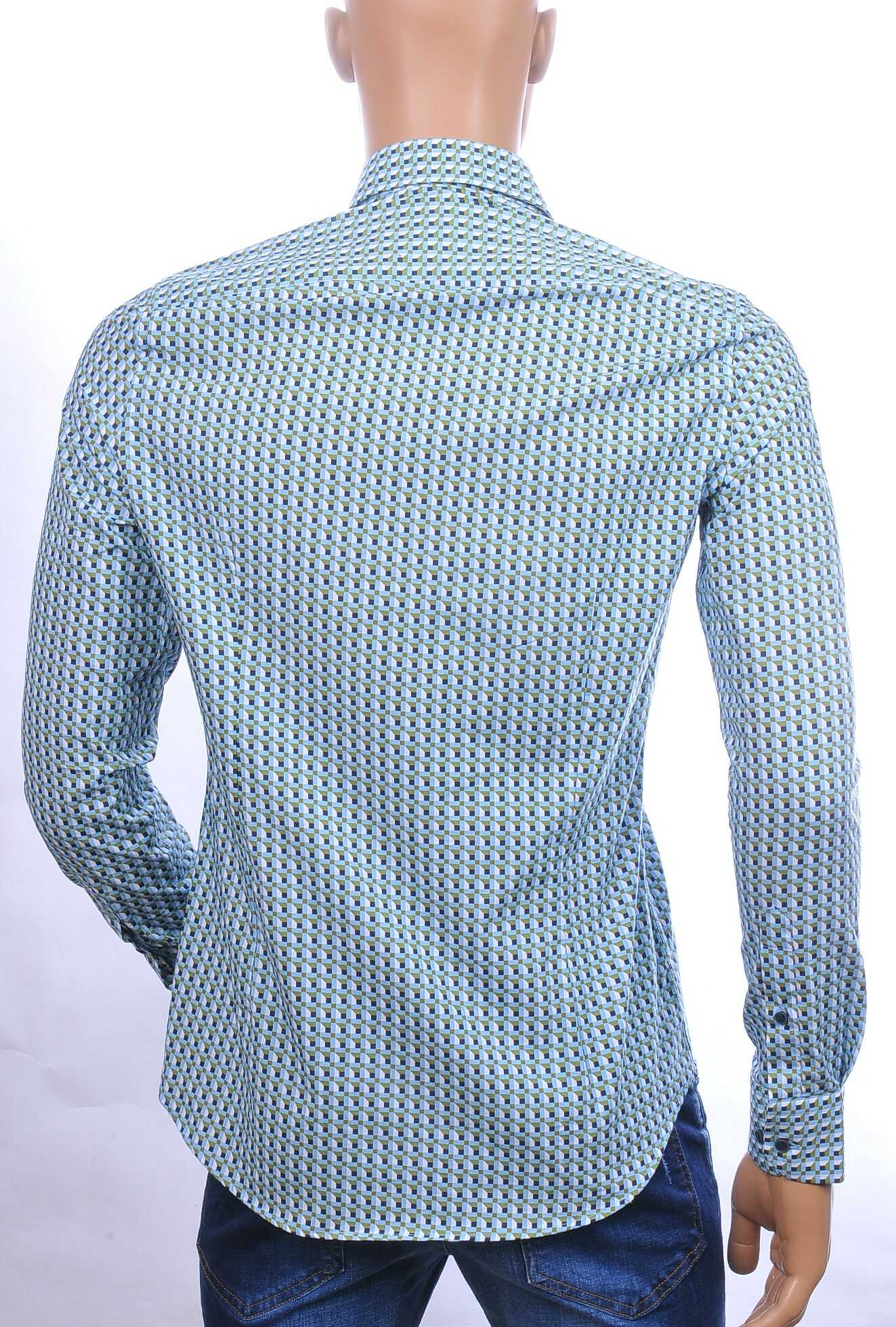 BERZO Italiaanse allover blokjes motieven slim fit heren overhemd Groen