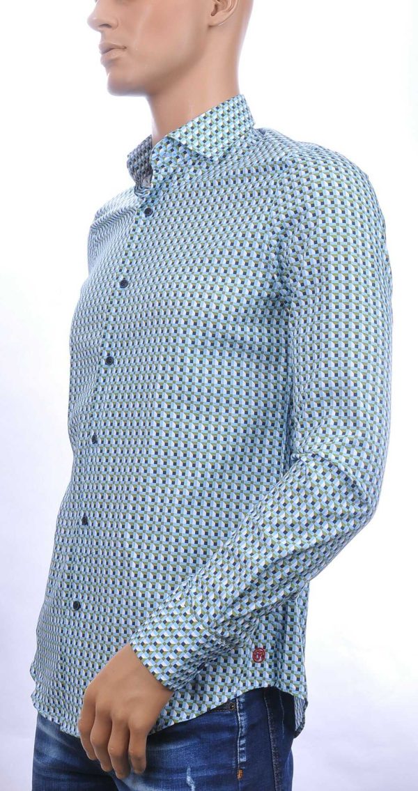 BERZO Italiaanse allover blokjes motieven slim fit heren overhemd Groen