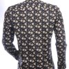 BERZO Italiaanse getailleerd slim fit allover gouden medailles dessin heren overhemd Zwart