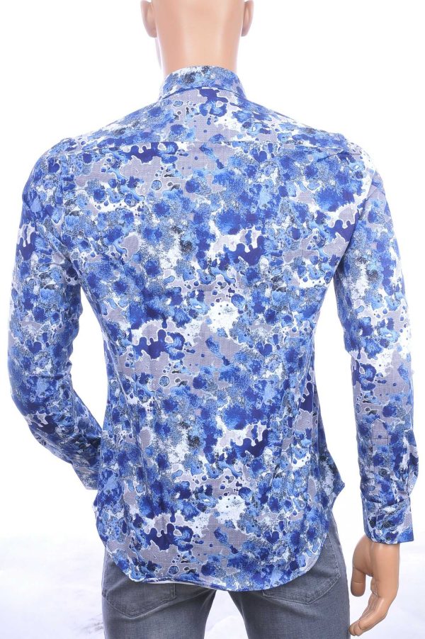 BERZO trendy getailleerde allover modern dessin slim fit heren overhemd Navy