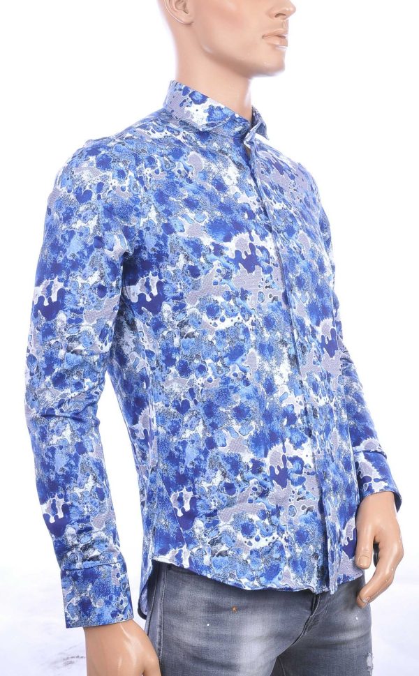 BERZO trendy getailleerde allover modern dessin slim fit heren overhemd Navy