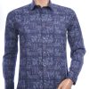 BIBLOS Italiaanse getailleerd slim fit allover paisley dessin heren overhemd Navy