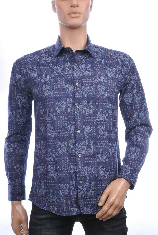 BIBLOS Italiaanse getailleerd slim fit allover paisley dessin heren overhemd Navy