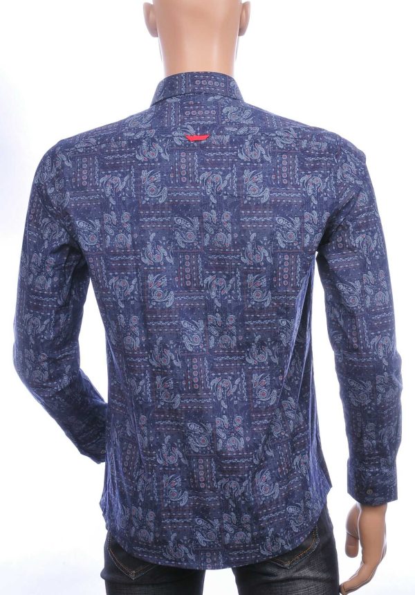 BIBLOS Italiaanse getailleerd slim fit allover paisley dessin heren overhemd Navy