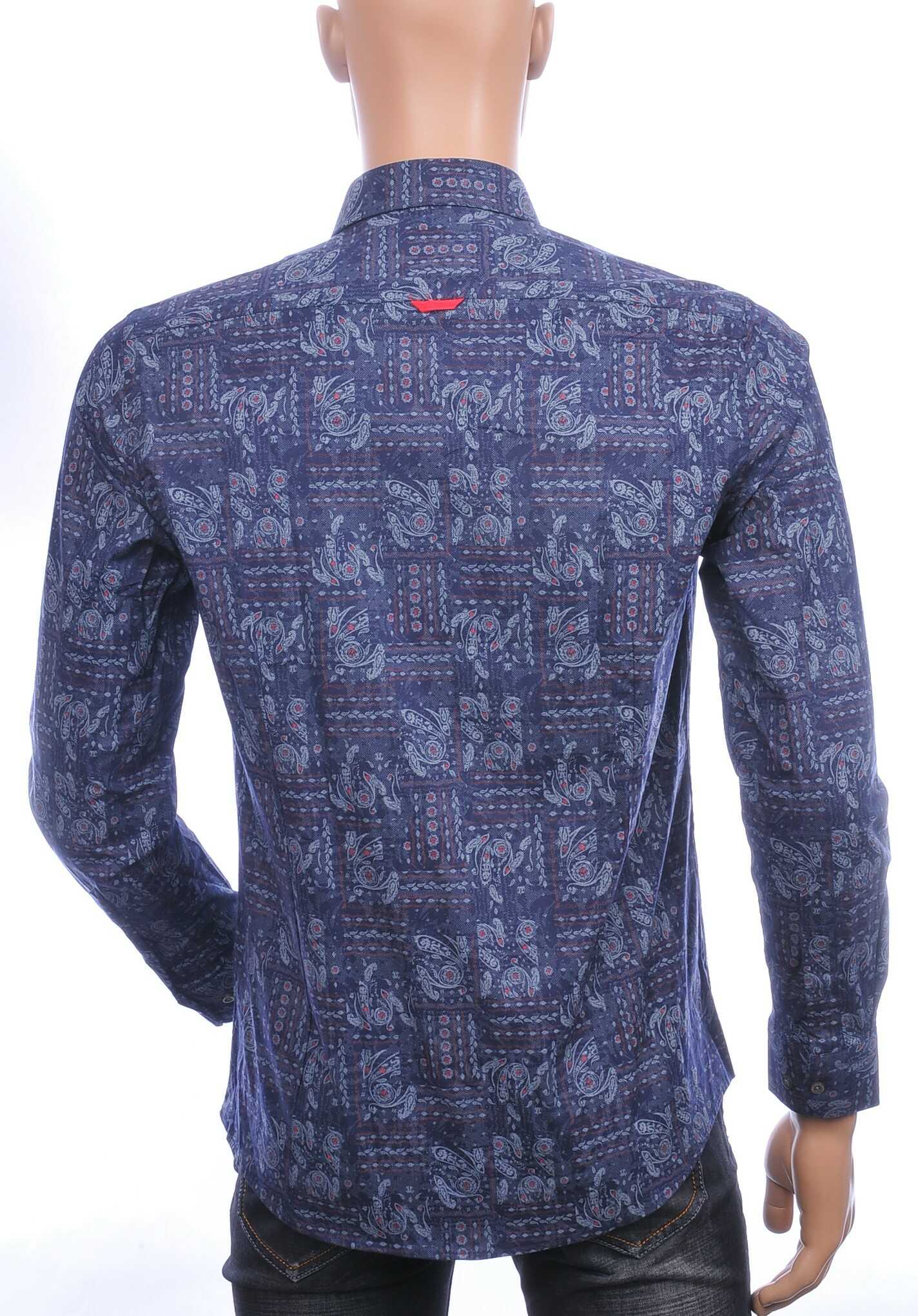 BIBLOS Italiaanse getailleerd slim fit allover paisley dessin heren overhemd Navy