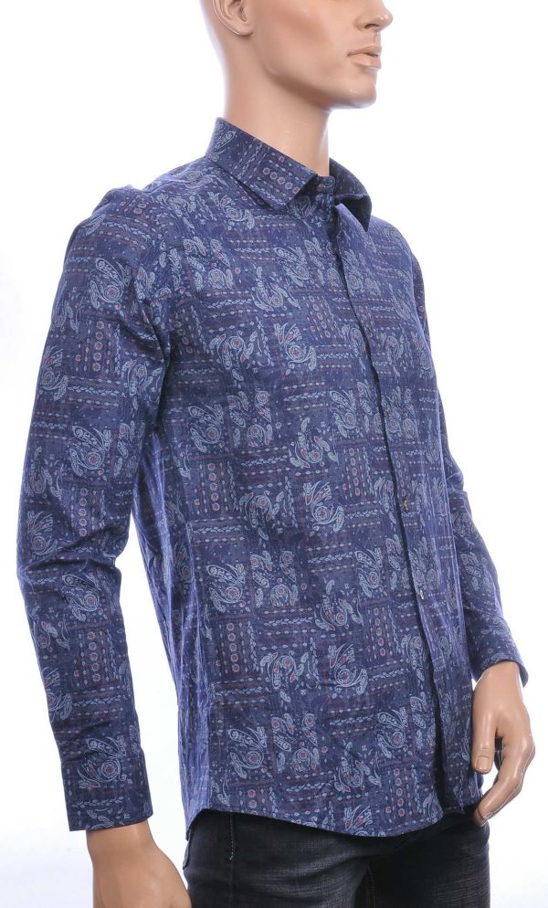 BIBLOS Italiaanse getailleerd slim fit allover paisley dessin heren overhemd Navy