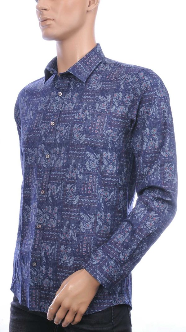 BIBLOS Italiaanse getailleerd slim fit allover paisley dessin heren overhemd Navy
