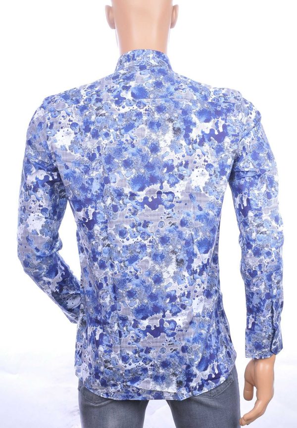 CARTER DAVIS trendy getailleerde allover modern dessin slim fit heren overhemd Navy