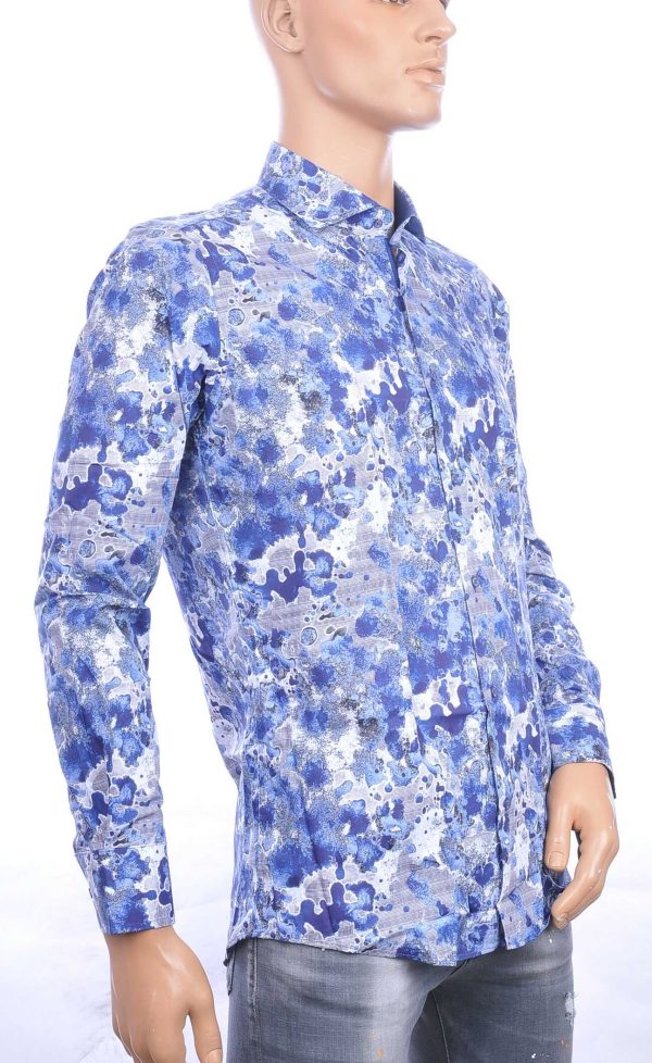 CARTER DAVIS trendy getailleerde allover modern dessin slim fit heren overhemd Navy