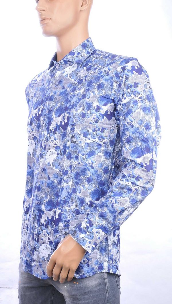 CARTER DAVIS trendy getailleerde allover modern dessin slim fit heren overhemd Navy