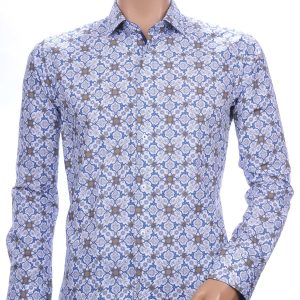 Corrino Italiaans getailleerd slim fit allover authentiek kunst motieven heren overhemd Wit