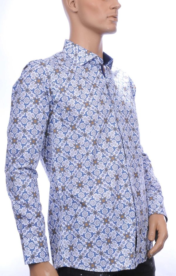 Corrino Italiaans getailleerd slim fit allover authentiek kunst motieven heren overhemd Wit