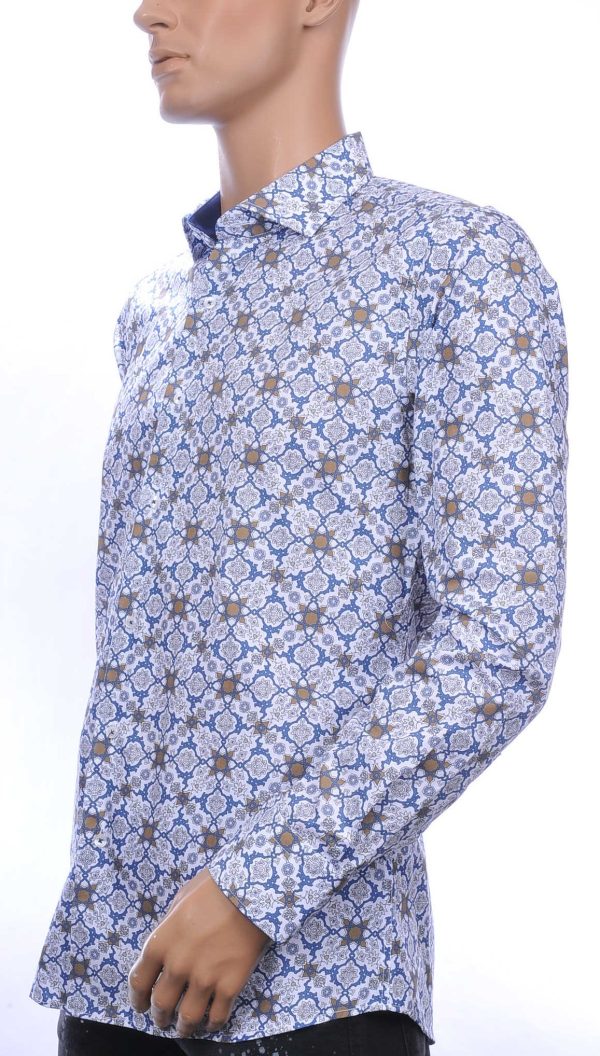 Corrino Italiaans getailleerd slim fit allover authentiek kunst motieven heren overhemd Wit