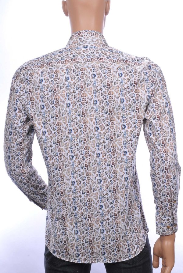 Corrino Italiaanse getailleerd slim fit allover tijgerprint dessin heren overhemd Beige