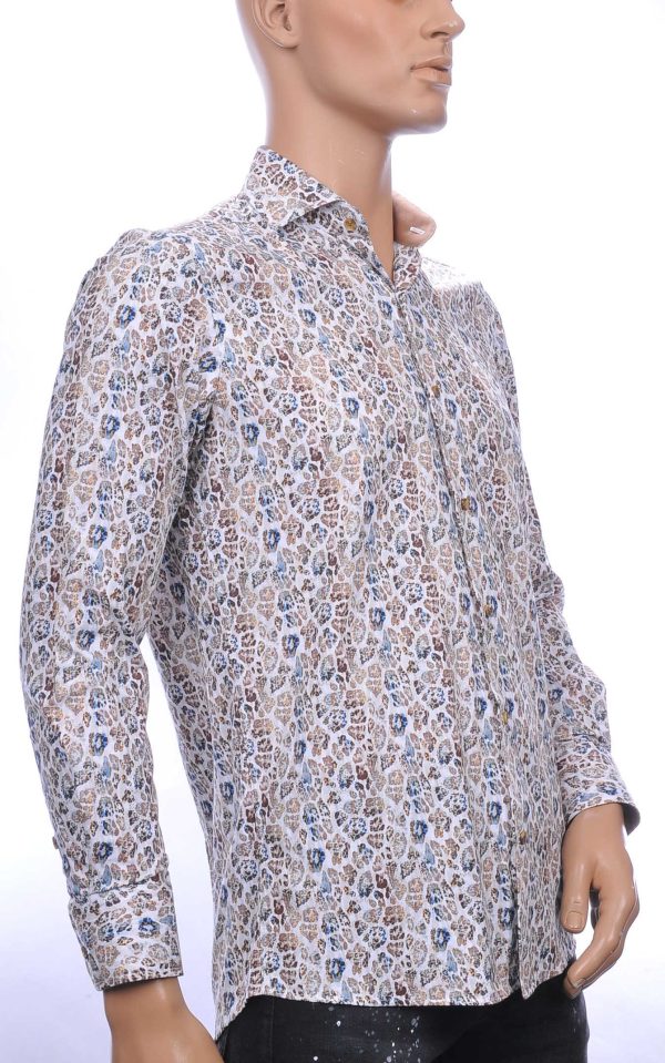 Corrino Italiaanse getailleerd slim fit allover tijgerprint dessin heren overhemd Beige