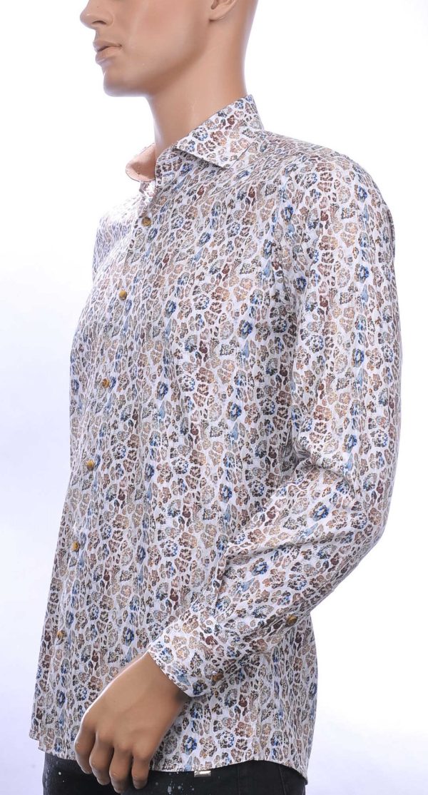 Corrino Italiaanse getailleerd slim fit allover tijgerprint dessin heren overhemd Beige