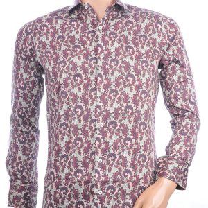 CORRINO trendy allover bloemen dessin slim fit heren overhemd Bruin