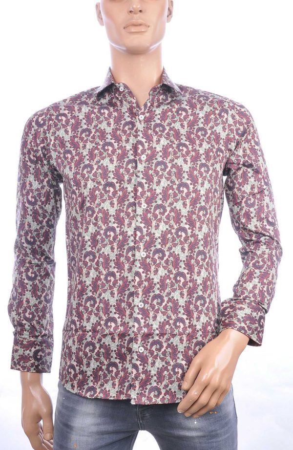 CORRINO trendy allover bloemen dessin slim fit heren overhemd Bruin