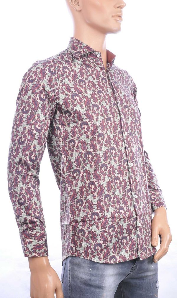 CORRINO trendy allover bloemen dessin slim fit heren overhemd Bruin