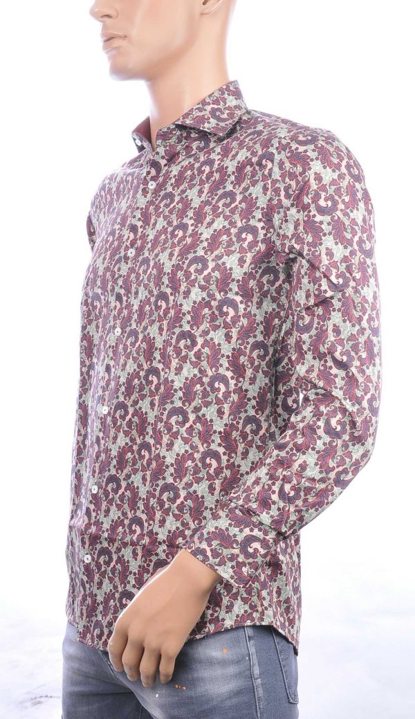 CORRINO trendy allover bloemen dessin slim fit heren overhemd Bruin