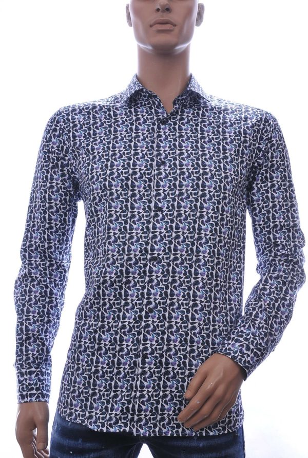 Corrino Italiaanse slim fit allover Paisley dessin heren overhemd Navy