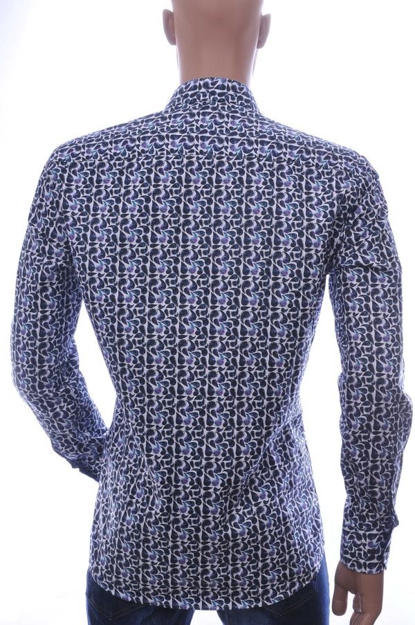 Corrino Italiaanse slim fit allover Paisley dessin heren overhemd Navy
