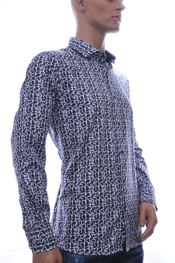 Corrino Italiaanse slim fit allover Paisley dessin heren overhemd Navy